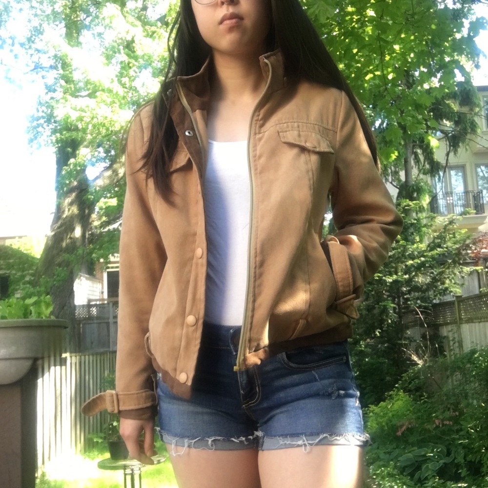 Soft, plush brown bomber jacket